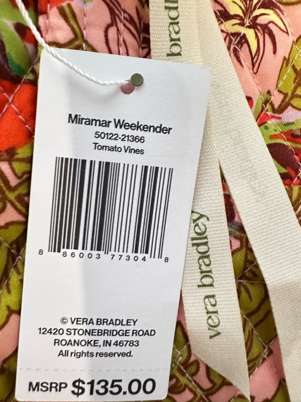 Vera Bradley Miramar Cotton Weekender Tote Bag Tomato Vines - Picture 11 of 13